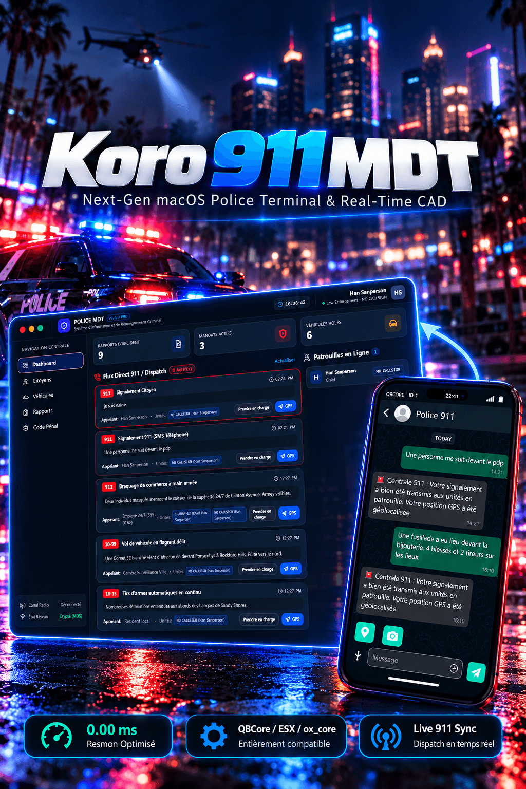 [PAID][Standalone/QB/ESX] Koro 911MDT - Modern OS interface Police Terminal & Live CAD System